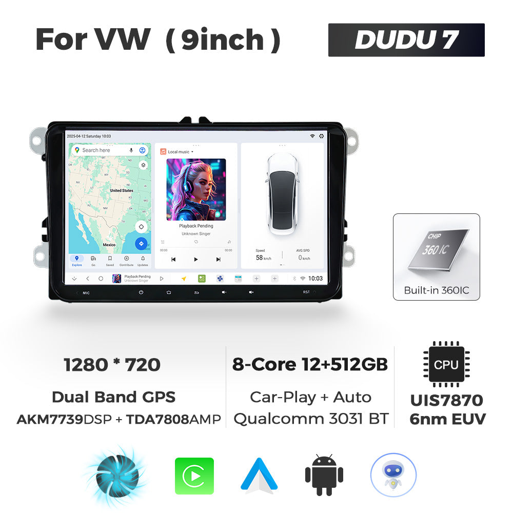 DUDU7 VW Seat Skoda 9″ Head Unit Car Stereo | Apple CarPlay & Android Auto