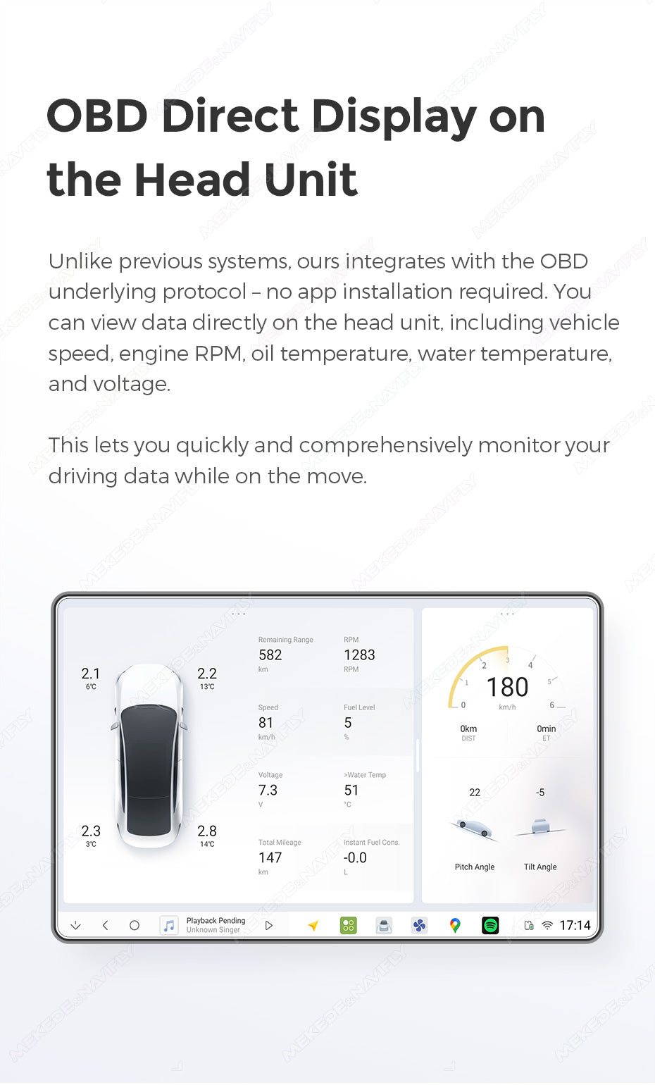 OBD-II Adapter | Bluetooth 5.1 | Direct Display on Head Unit | Real-Time Vehicle Data