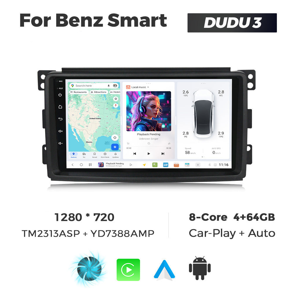 DUDU7 Smart Fortwo Forfour 2005-2010 Head Unit Car Stereo | Apple CarPlay & Android Auto