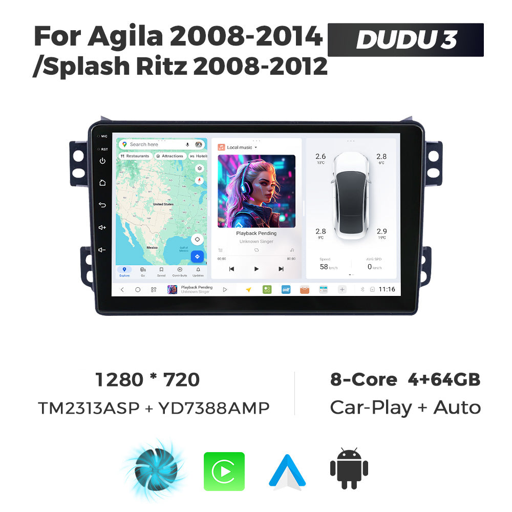 DUDU7 Suzuki Splash Ritz Vauxhall Agila 2008-2014 Head Unit Car Stereo | Apple CarPlay & Android Auto