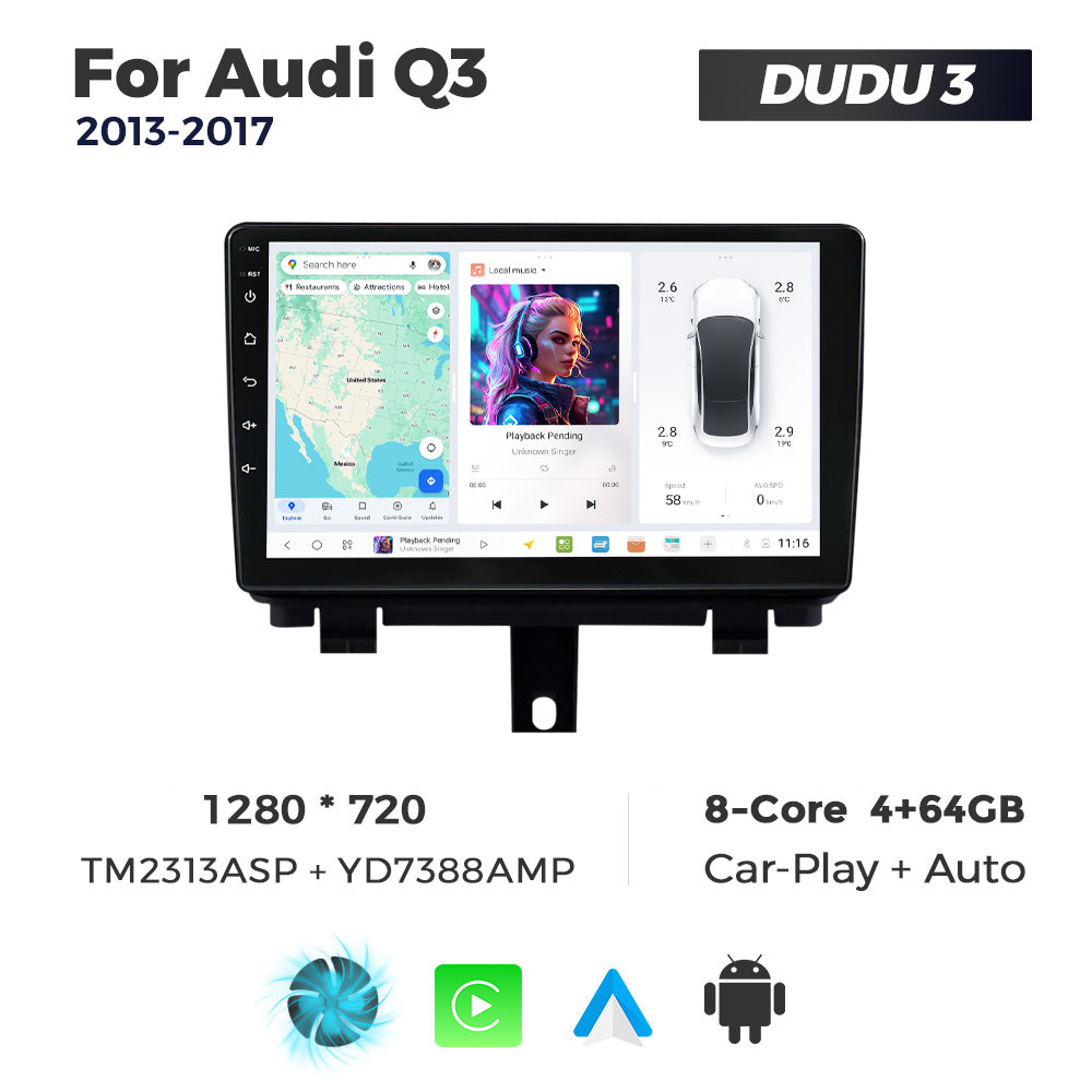 DUDU7 Audi Q3 2011-2018 Head Unit Car Stereo | Apple CarPlay & Android Auto Design 2