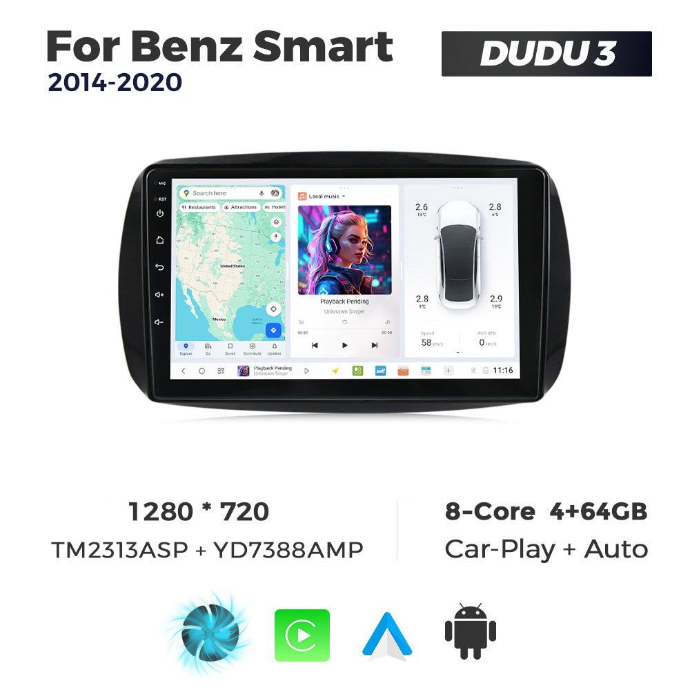 DUDU7 Smart Fortwo Forfour 2015-2020 Head Unit Car Stereo | Apple CarPlay & Android Auto