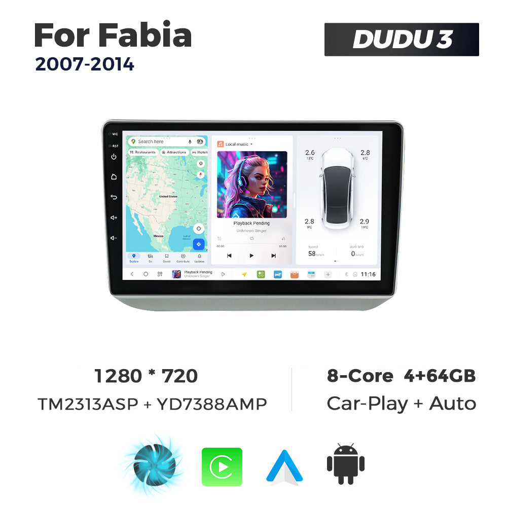 DUDU7 Skoda Fabia 2007-2014 Head Unit Car Stereo | Apple CarPlay & Android Auto