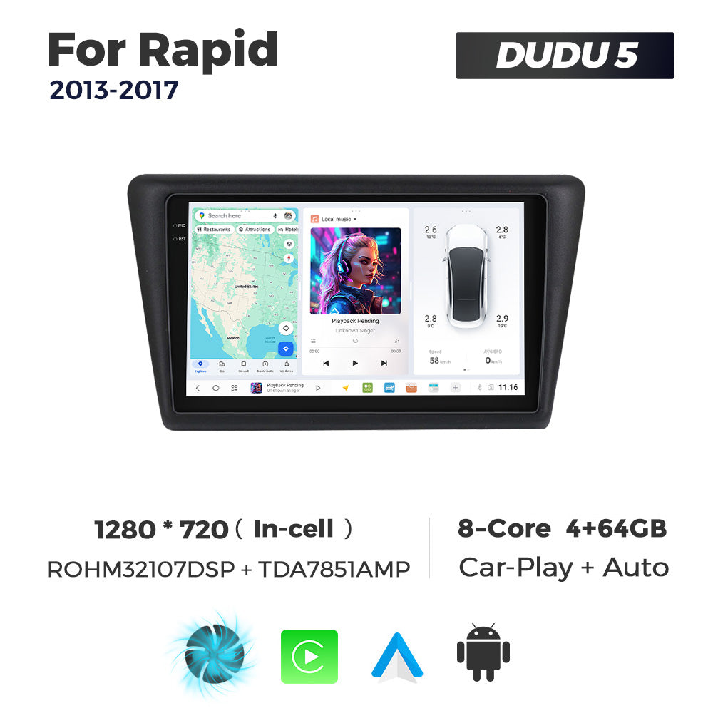 DUDU7 Skoda Rapid 2013-2017 Head Unit Car Stereo | Apple CarPlay & Android Auto
