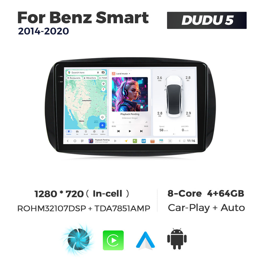 DUDU7 Smart Fortwo Forfour 2015-2020 Head Unit Car Stereo | Apple CarPlay & Android Auto