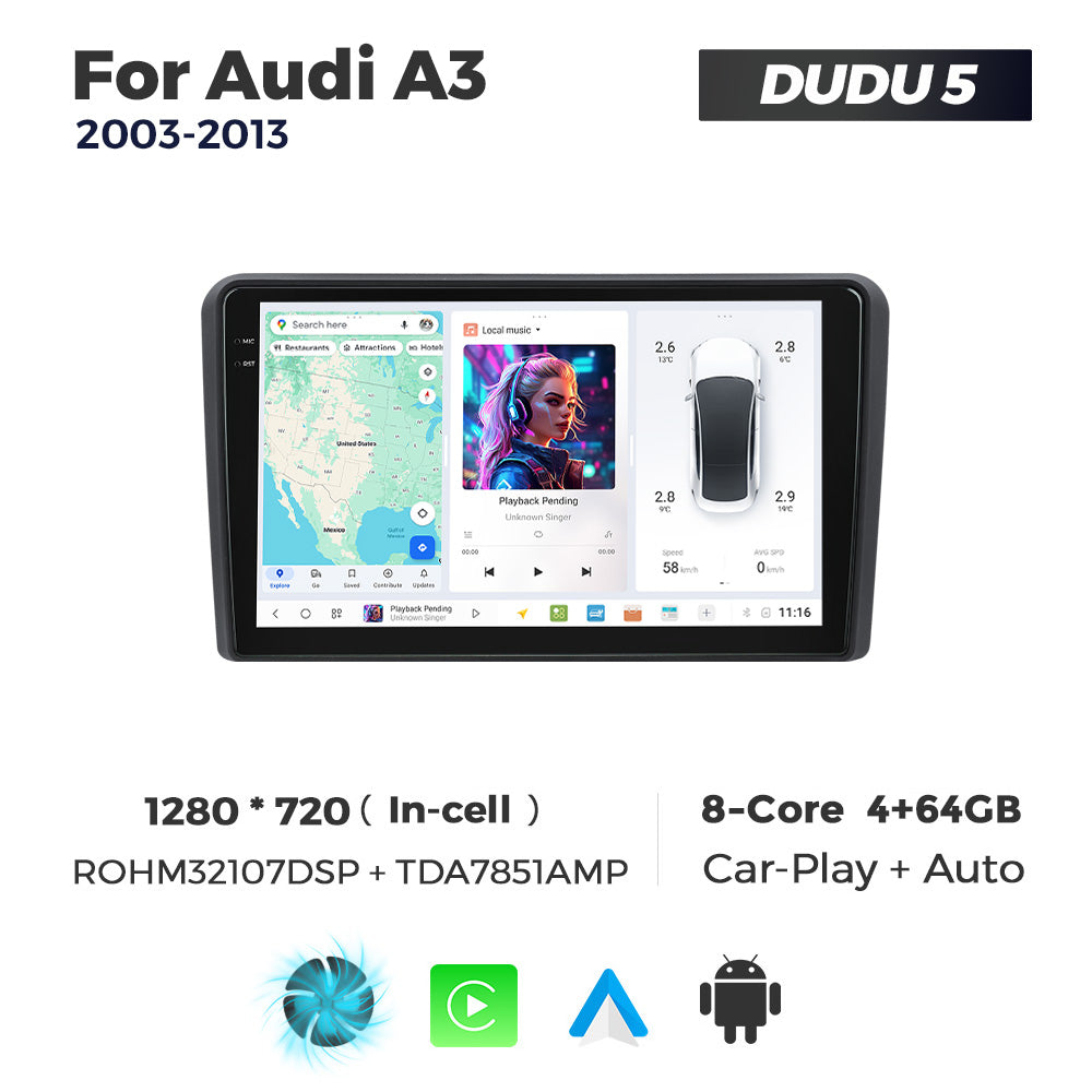DUDU7 Audi A3 S3 RS3 2003-2012 Head Unit Car Stereo | Apple CarPlay & Android Auto