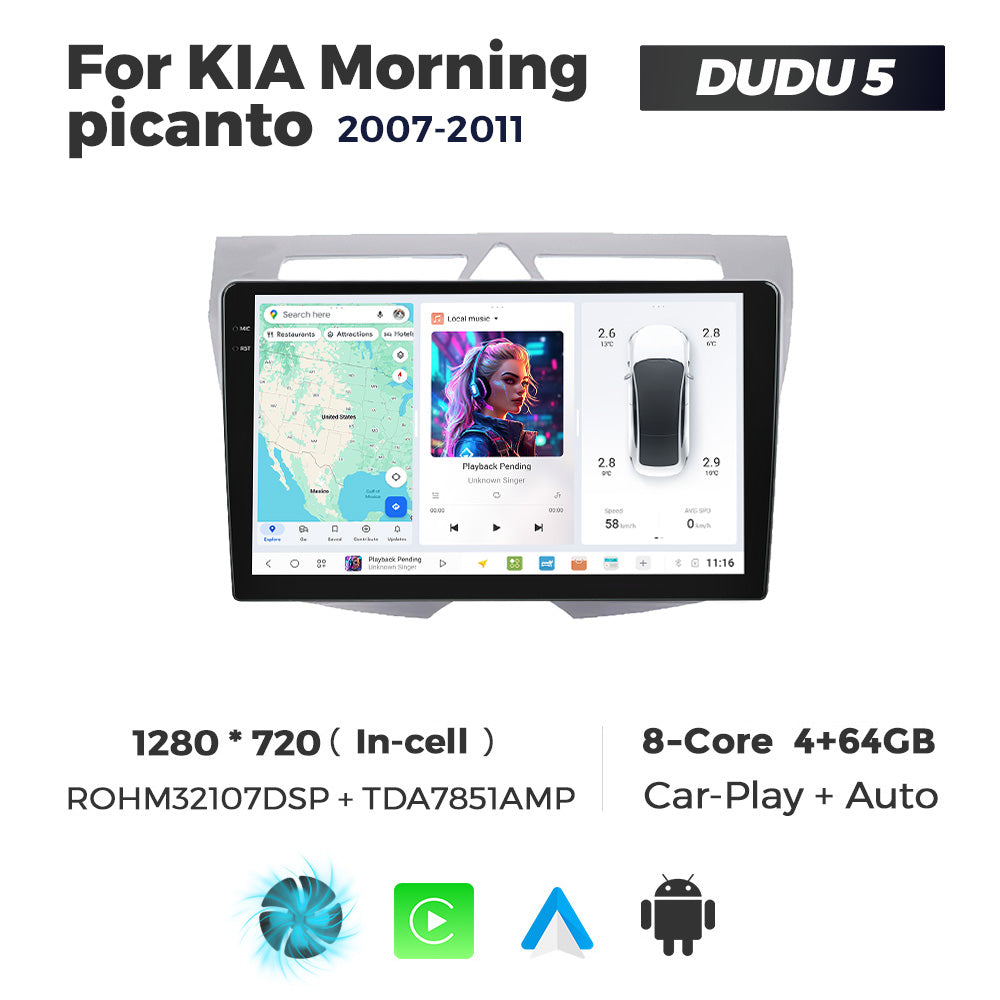 DUDU7 Kia Picanto 2007-2011 Head Unit Car Stereo | Apple CarPlay & Android Auto