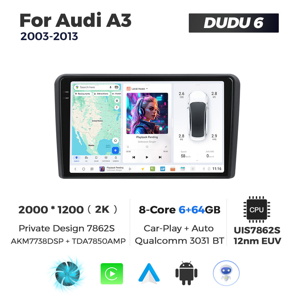 DUDU7 Audi A3 S3 RS3 2003-2012 Head Unit Car Stereo | Apple CarPlay & Android Auto