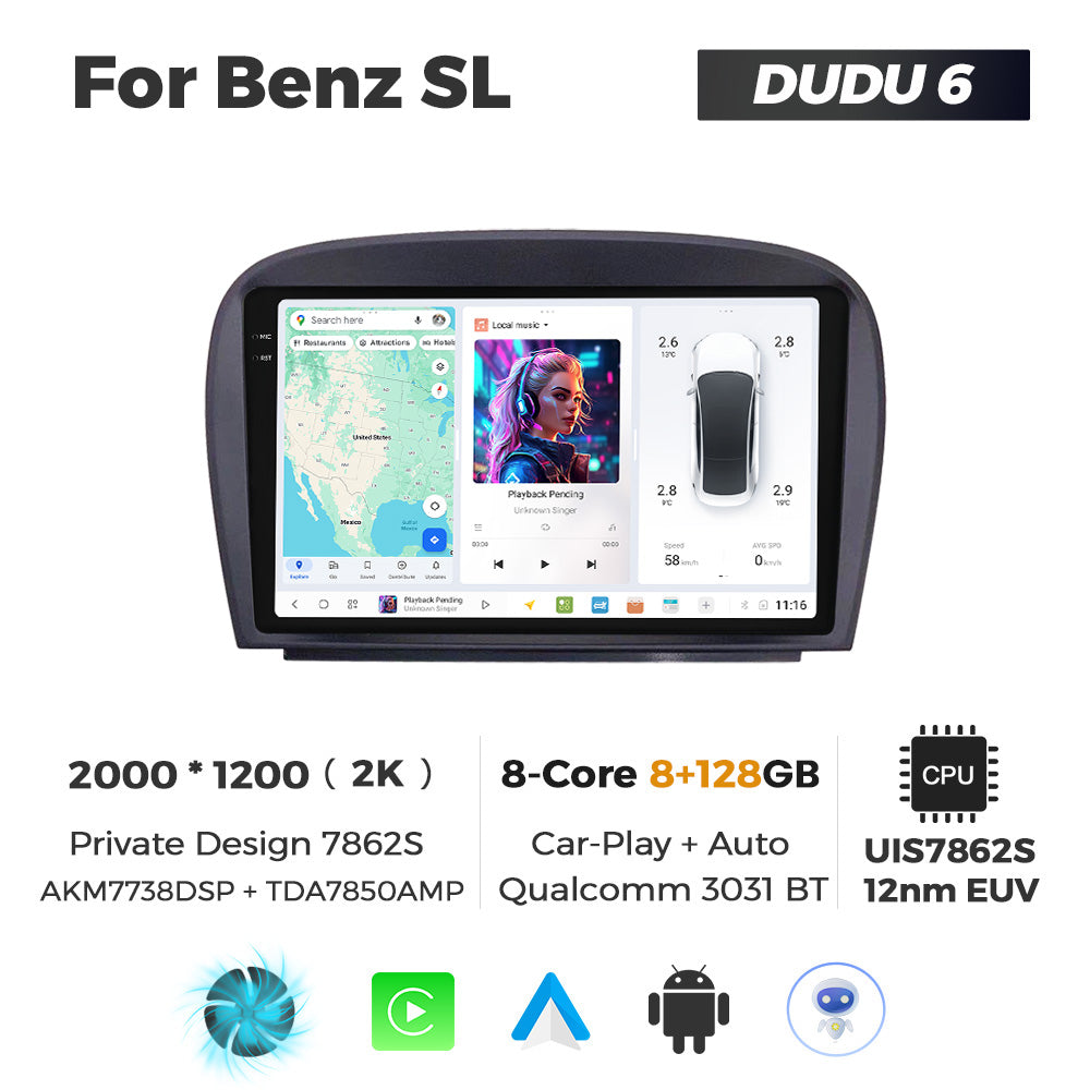 DUDU7 Mercedes SL Head Unit Car Stereo | Apple CarPlay & Android Auto