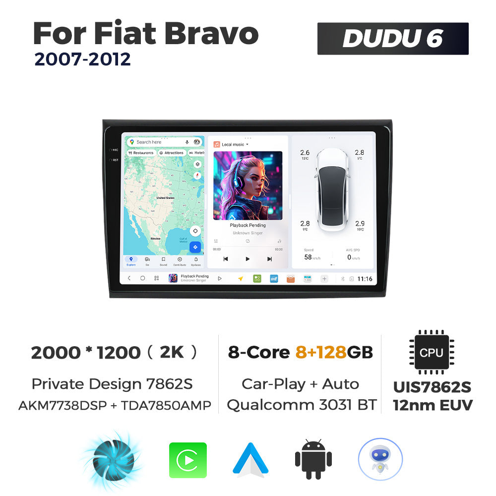 DUDU7 Fiat Bravo 2007-2012 Head Unit Car Stereo | Apple CarPlay & Android Auto