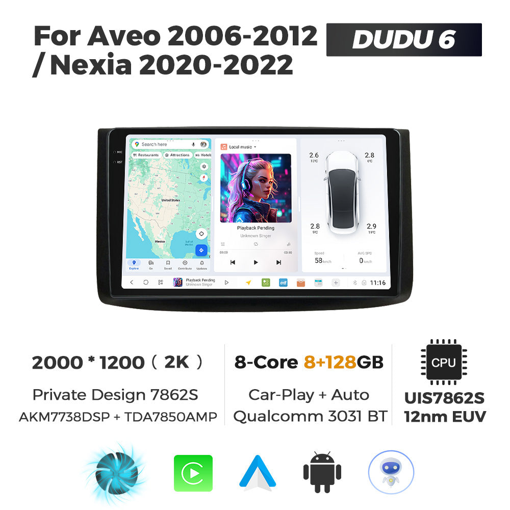 DUDU7 Chevrolet Aveo 2006-2012 Head Unit Car Stereo | Apple CarPlay & Android Auto
