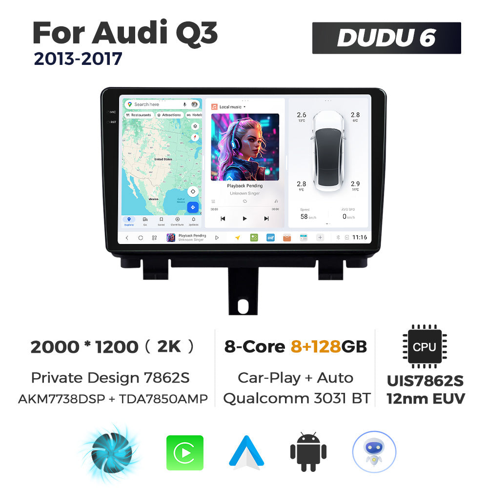 DUDU7 Audi Q3 2011-2018 Head Unit Car Stereo | Apple CarPlay & Android Auto Design 2
