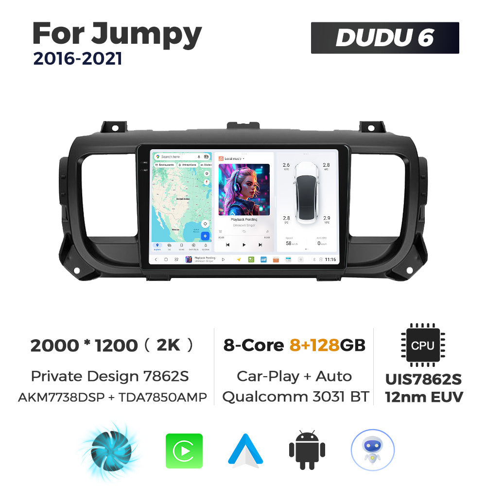 DUDU7 Citroen Dispatch SpaceTourer Peugeot Expert Toyota Proace Vauxhall Vivaro Fiat Scudo 2016-2024 Head Unit Car Stereo | Apple CarPlay & Android Auto