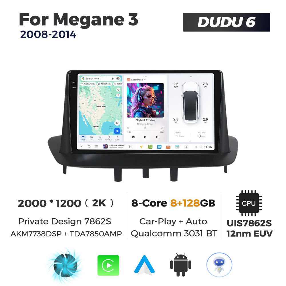 DUDU7 Megane 3 2008-2014 Head Unit Car Stereo | Apple CarPlay & Android Auto