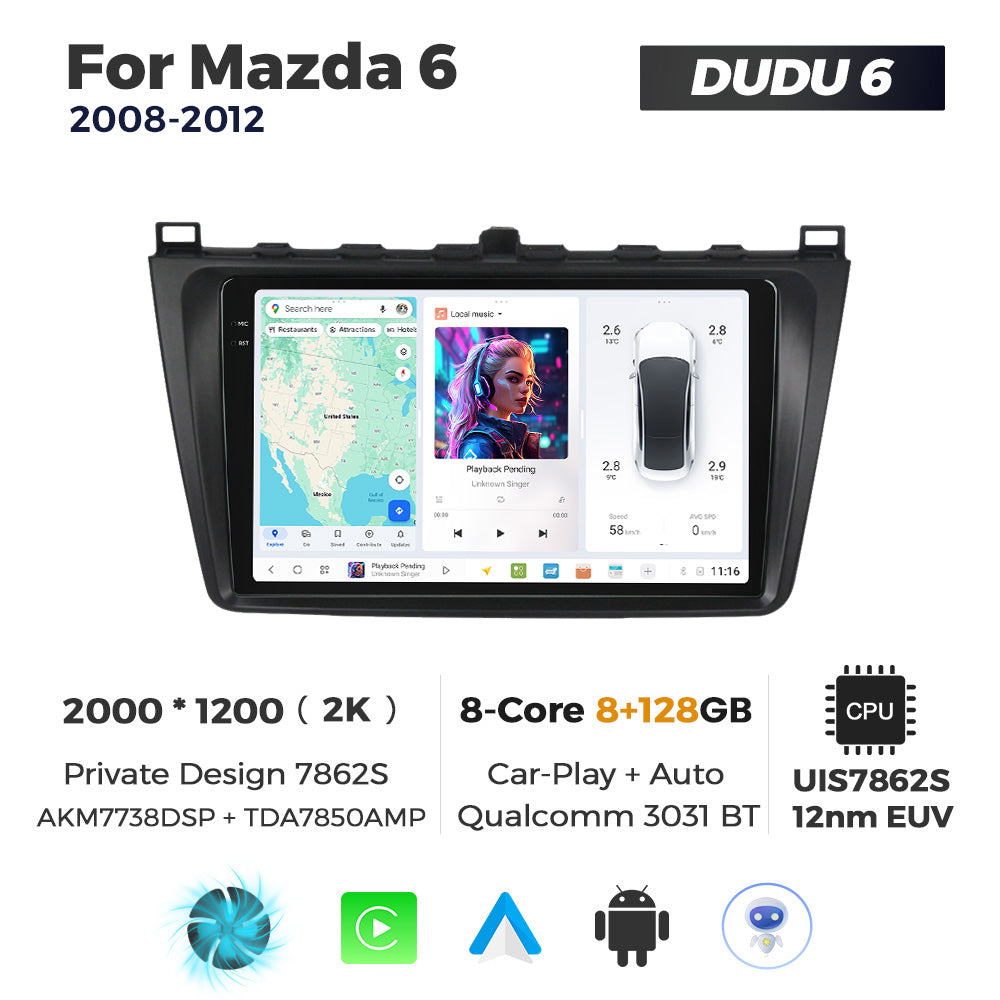 DUDU7 Mazda 6 2008-2012 Head Unit Car Stereo | Apple CarPlay & Android Auto