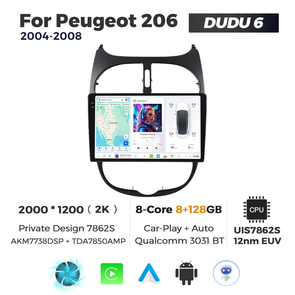 DUDU7 Peugeot 206 206 CC 1998-2010 Head Unit Car Stereo | Apple CarPlay & Android Auto