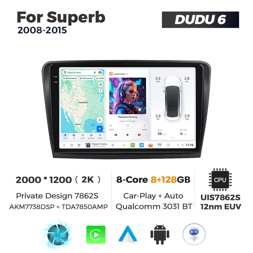 DUDU7 Skoda Superb 2008-2015 Head Unit Car Stereo | Apple CarPlay & Android Auto