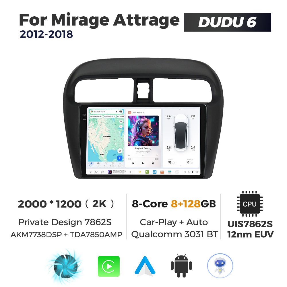 DUDU7 Mitsubishi Mirage 2012-2018 Head Unit Car Stereo | Apple CarPlay & Android Auto