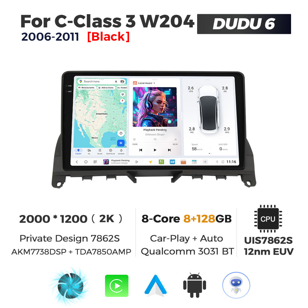 DUDU7 Mercedes C-Class 2006-2011 Head Unit Car Stereo | Apple CarPlay & Android Auto