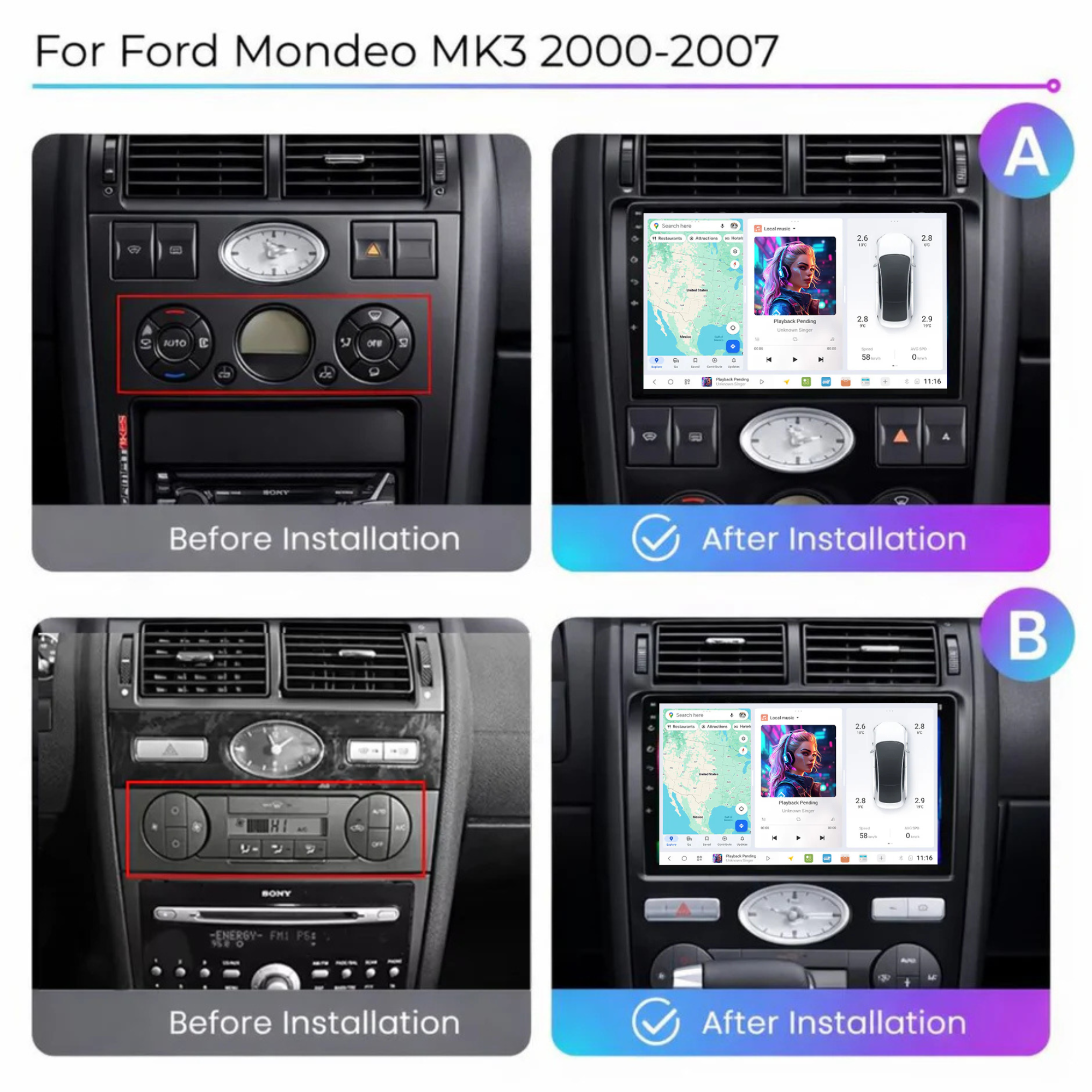 DUDU7 Ford Mondeo MK3 2000-2007 Head Unit Car Stereo | Apple CarPlay & Android Auto