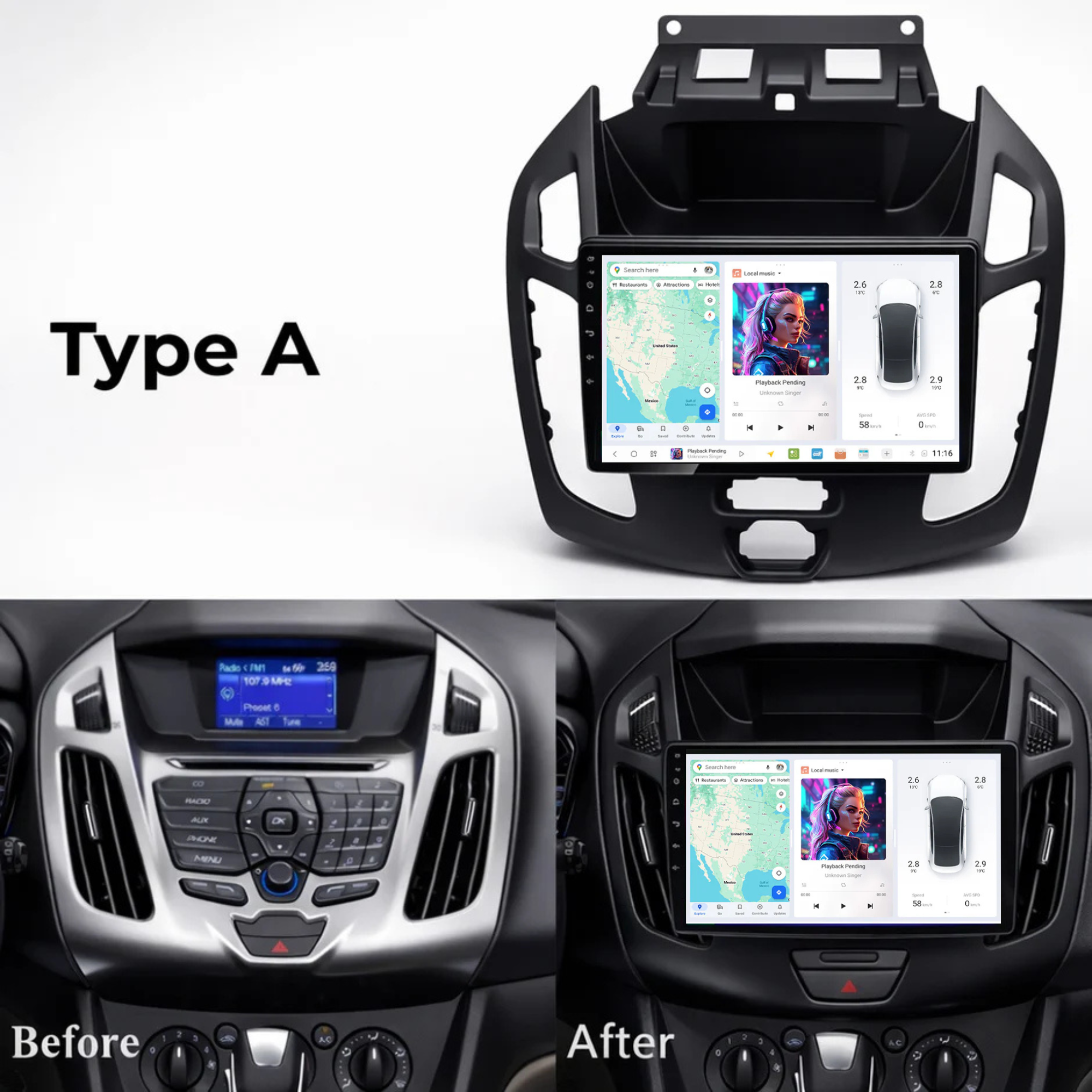 DUDU7 Ford Transit Connect 2013-2019 Head Unit Car Stereo | Apple CarPlay & Android Auto