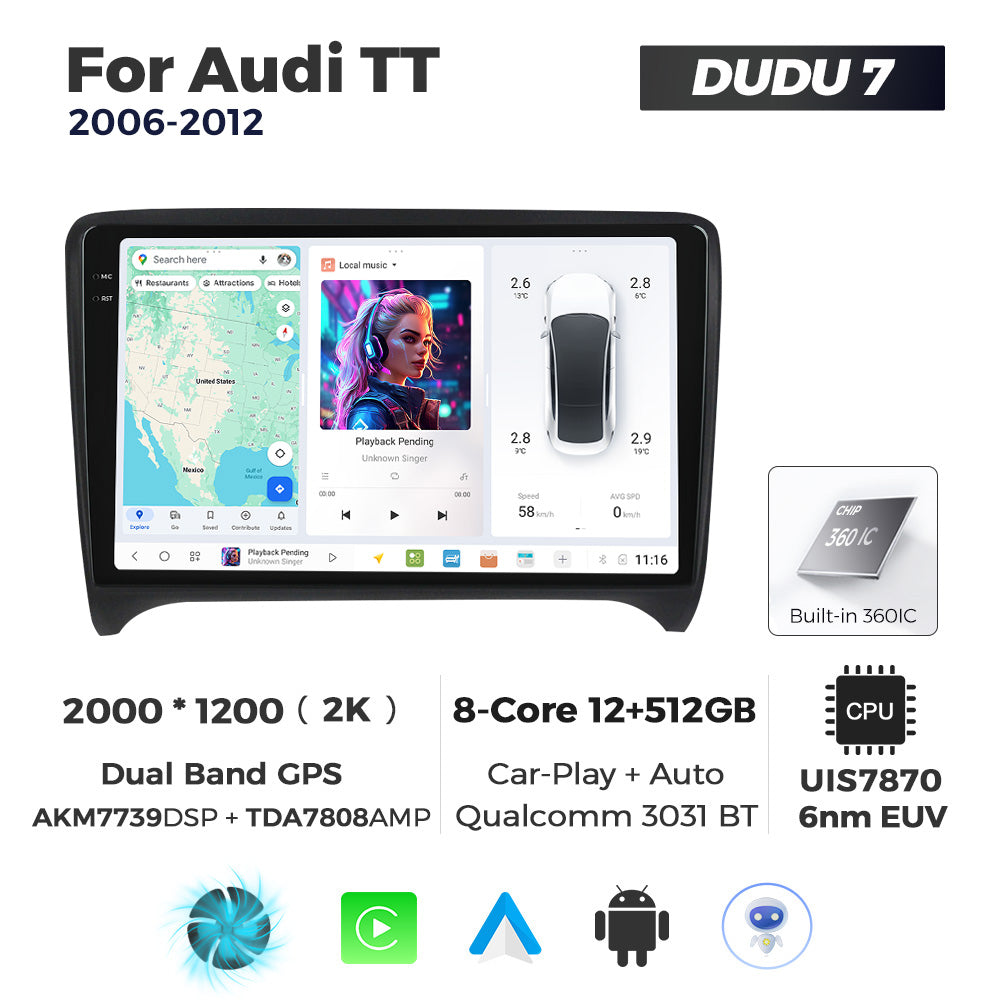 DUDU7 Audi TT 2006-2014 Head Unit Car Stereo | Apple CarPlay & Android Auto