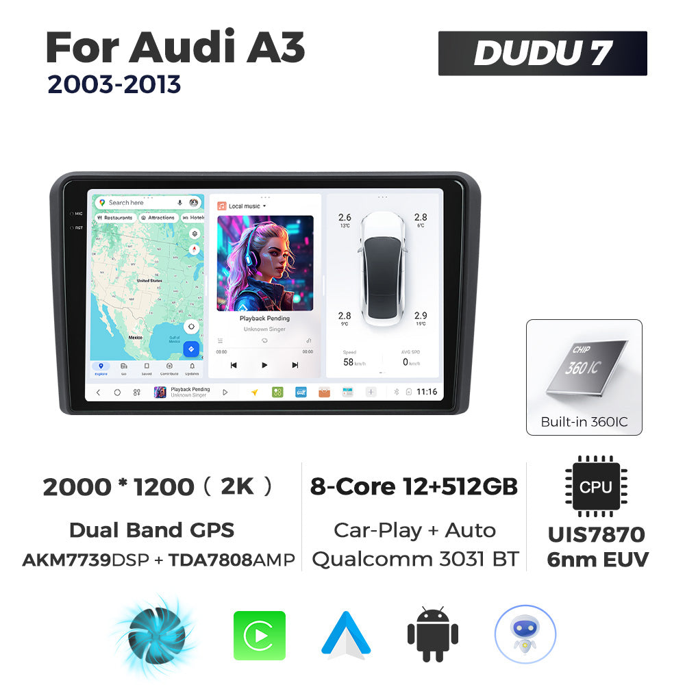 DUDU7 Audi A3 S3 RS3 2003-2012 Head Unit Car Stereo | Apple CarPlay & Android Auto
