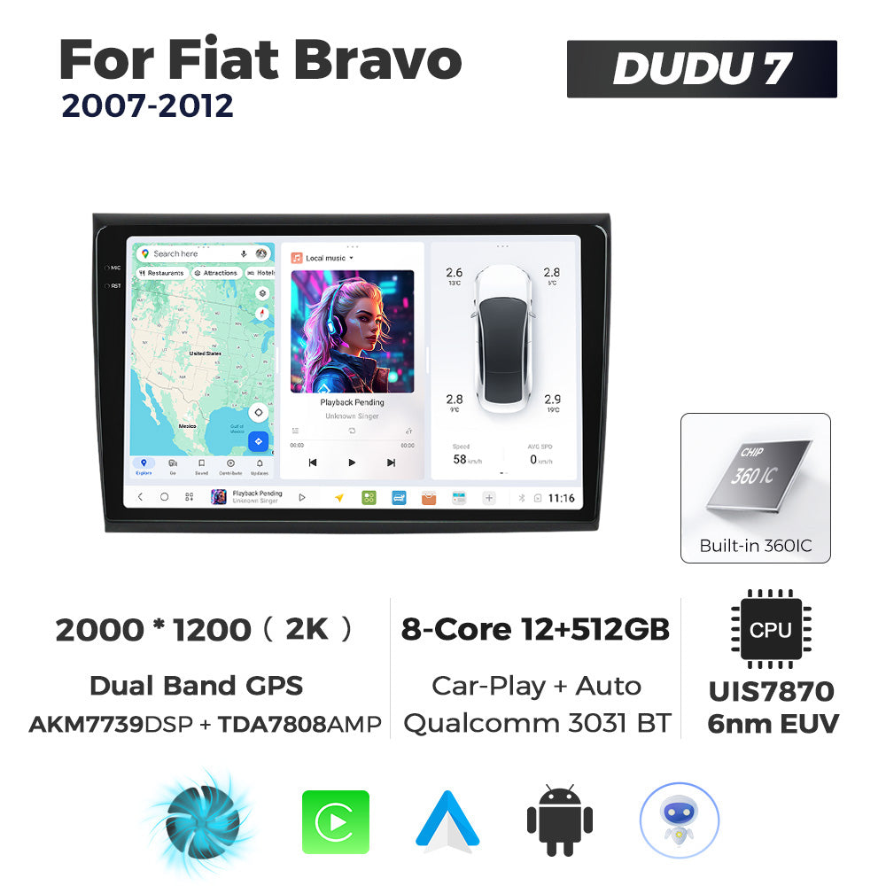DUDU7 Fiat Bravo 2007-2012 Head Unit Car Stereo | Apple CarPlay & Android Auto