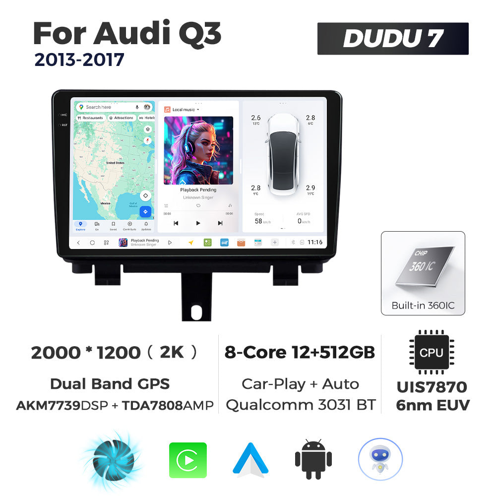 DUDU7 Audi Q3 2011-2018 Head Unit Car Stereo | Apple CarPlay & Android Auto Design 2
