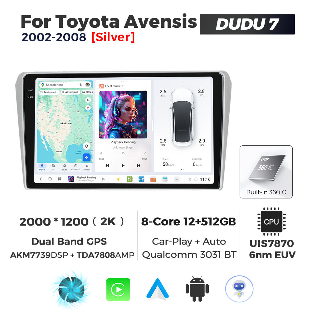 DUDU7 Toyota Avensis 2002-2008 Head Unit Car Stereo | Apple CarPlay & Android Auto
