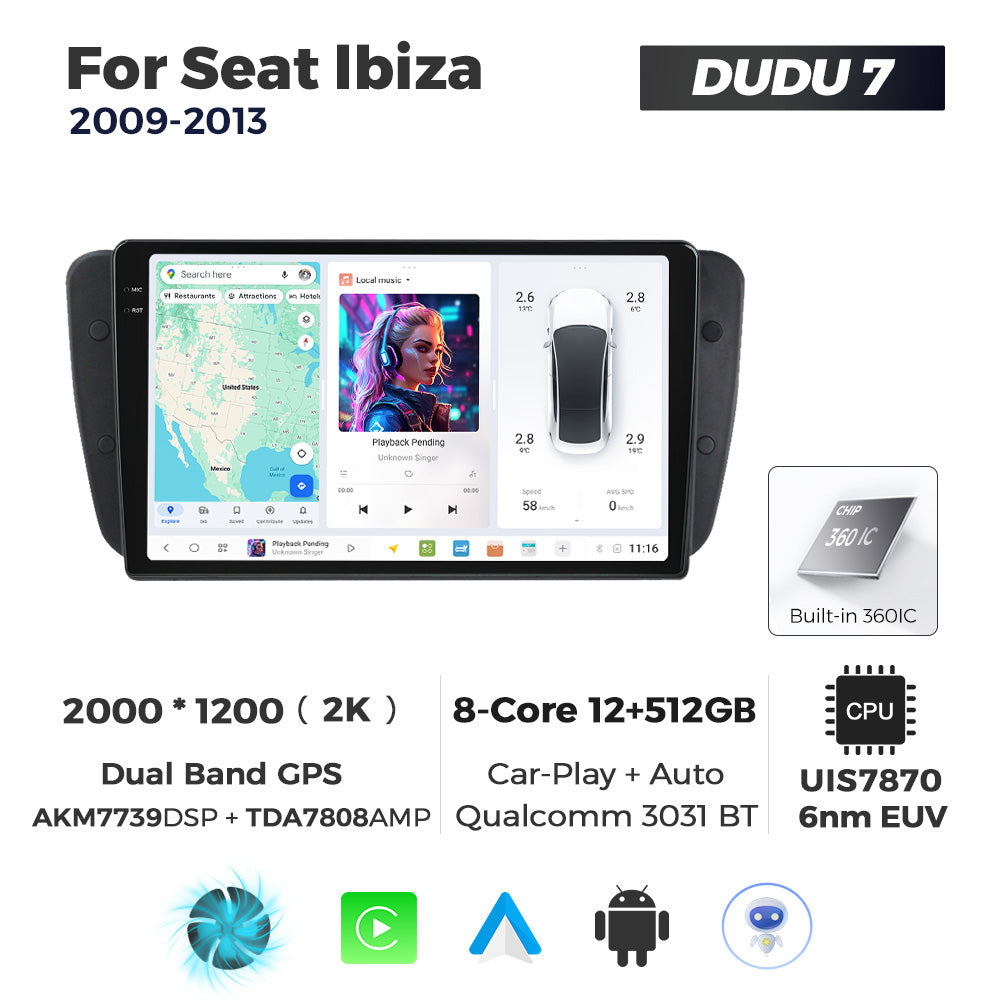 DUDU7 Seat Ibiza 2009-2013 Head Unit Car Stereo | Apple CarPlay & Android Auto
