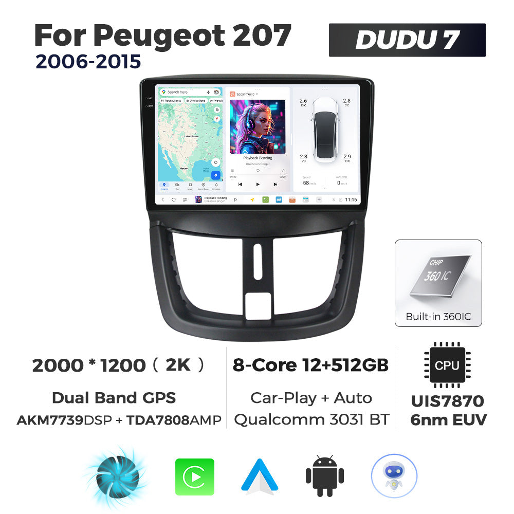 DUDU7 Peugeot 207 207 CC 2006-2014 Head Unit Car Stereo | Apple CarPlay & Android Auto