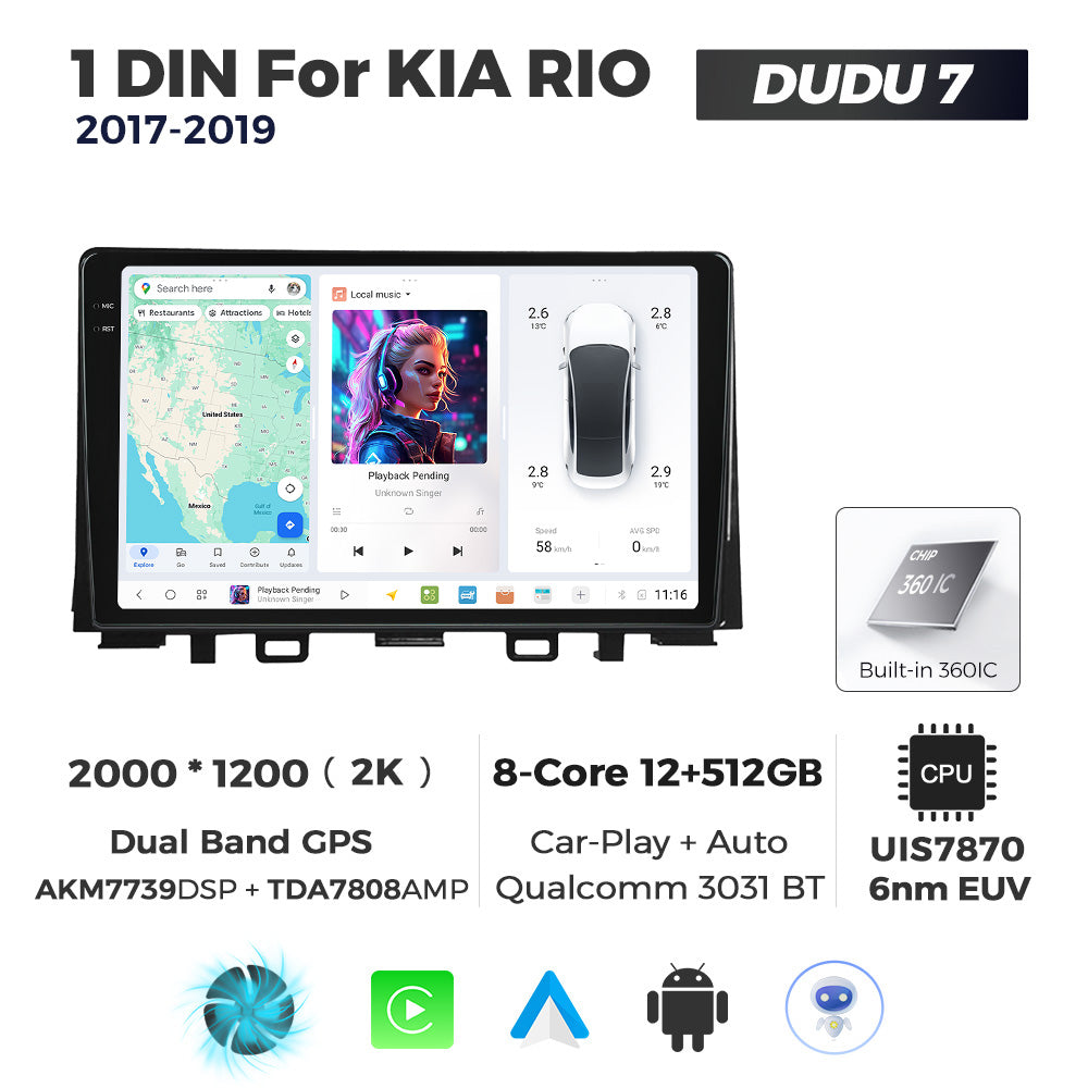DUDU7 Kia Rio 2017-2019 Head Unit Car Stereo | Apple CarPlay & Android Auto