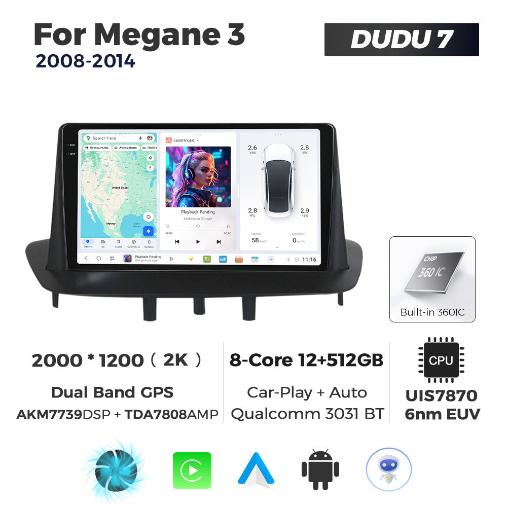 DUDU7 Megane 3 2008-2014 Head Unit Car Stereo | Apple CarPlay & Android Auto