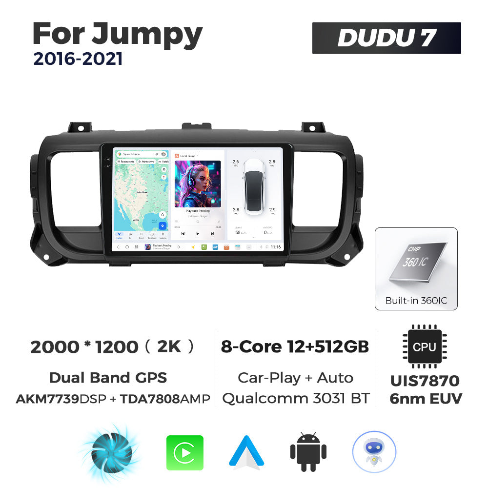 DUDU7 Citroen Dispatch SpaceTourer Peugeot Expert Toyota Proace Vauxhall Vivaro Fiat Scudo 2016-2024 Head Unit Car Stereo | Apple CarPlay & Android Auto