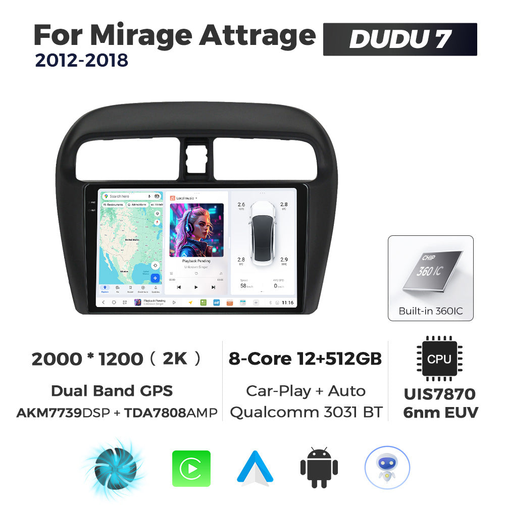 DUDU7 Mitsubishi Mirage 2012-2018 Head Unit Car Stereo | Apple CarPlay & Android Auto