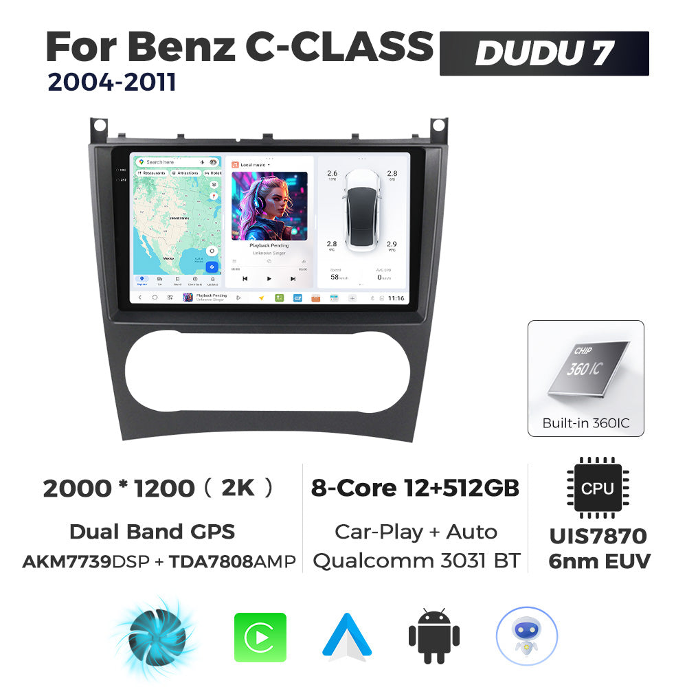 DUDU7 Mercedes C-Class 2004-2011 Head Unit Car Stereo | Apple CarPlay & Android Auto