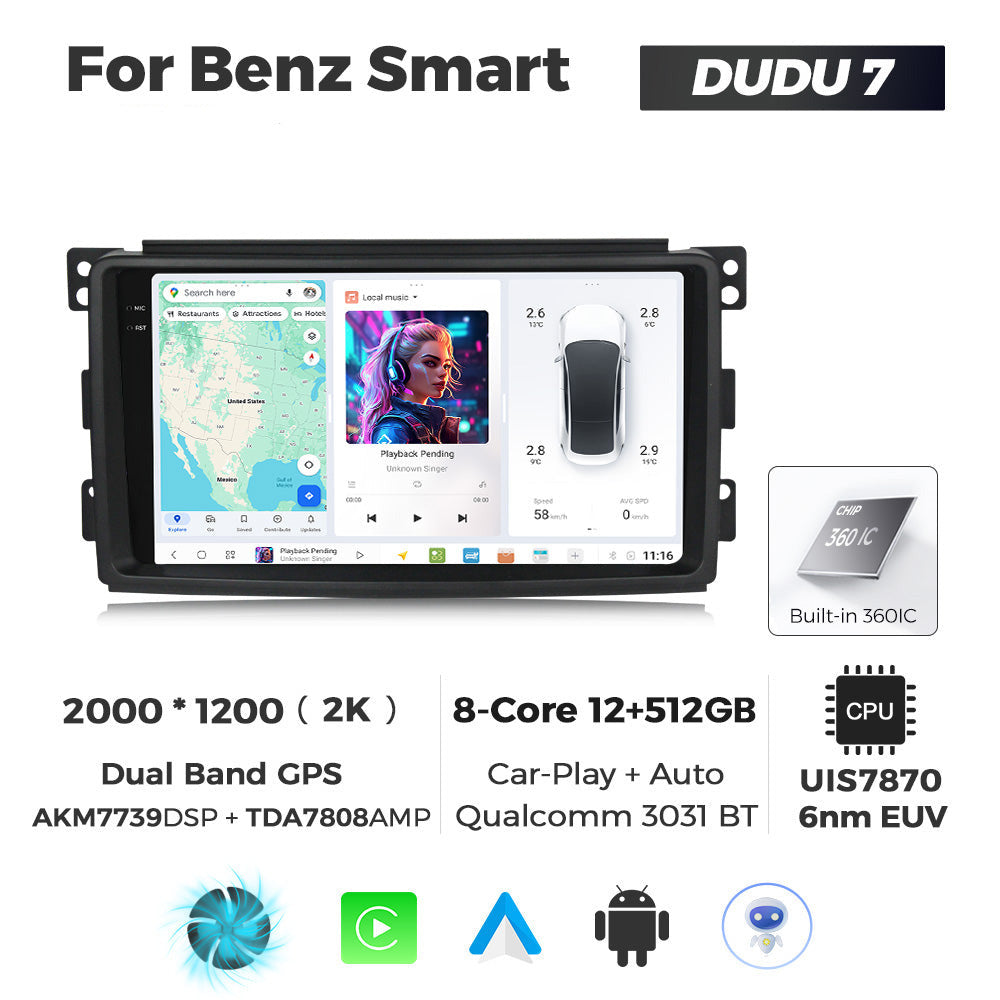 DUDU7 Smart Fortwo Forfour 2005-2010 Head Unit Car Stereo | Apple CarPlay & Android Auto