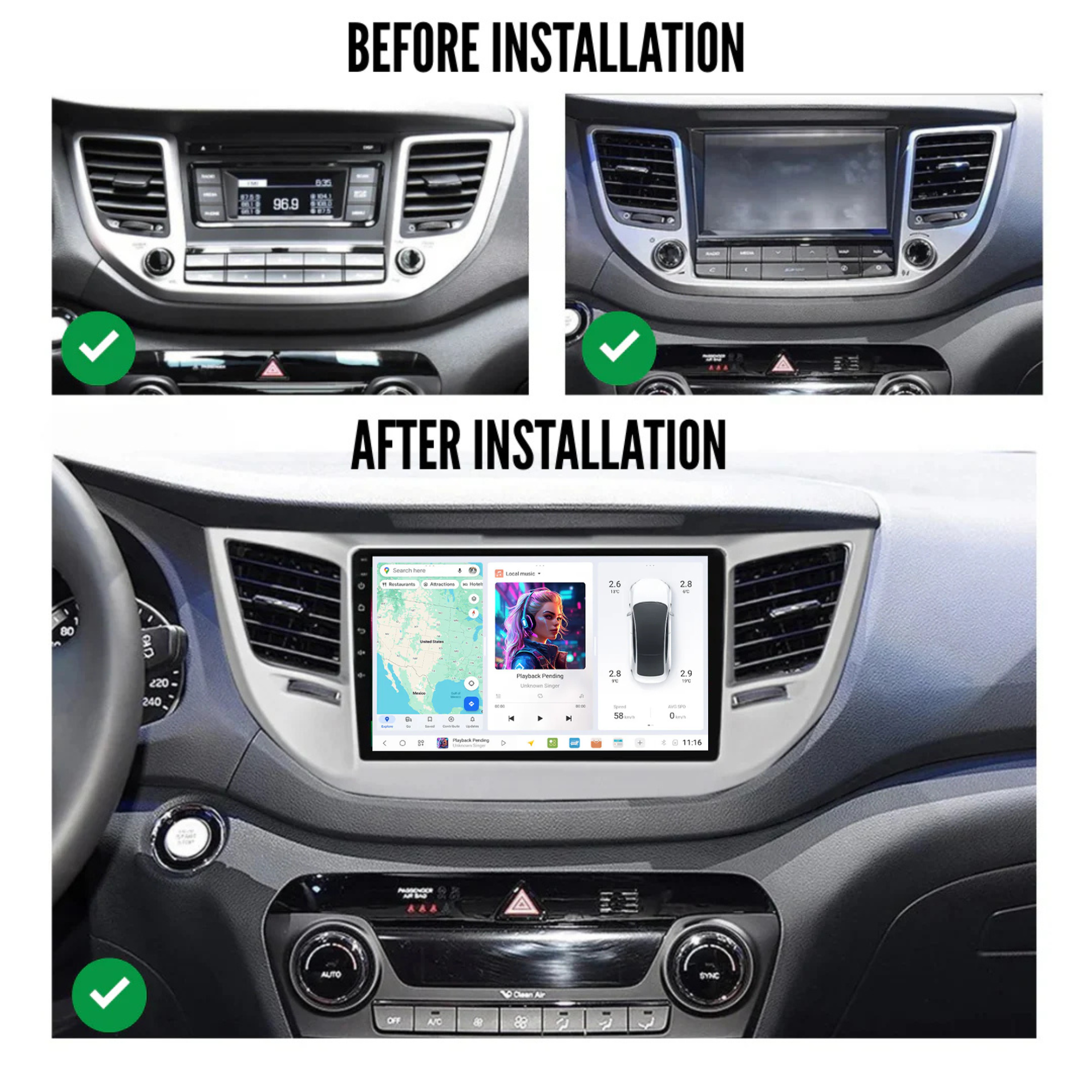 DUDU7 Hyundai ix35 Tucson 2015-2018 Head Unit Car Stereo | Apple CarPlay & Android Auto