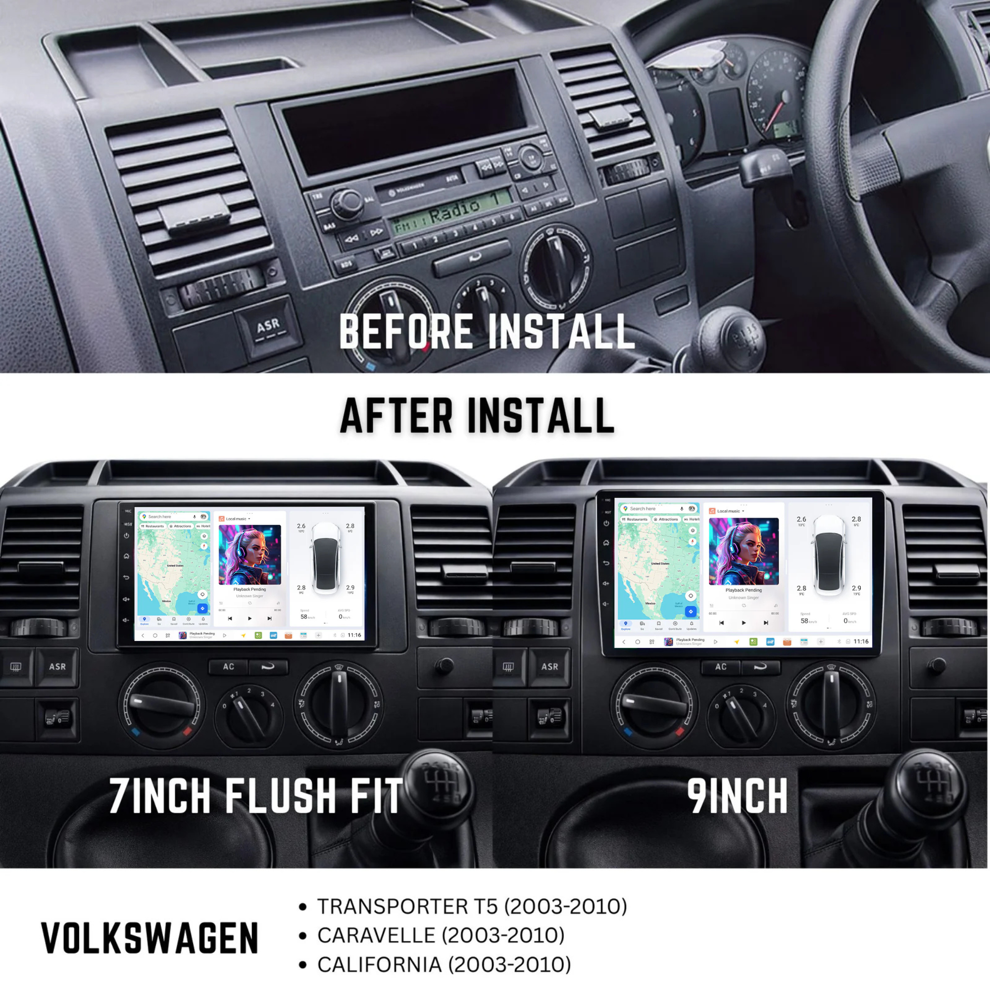 DUDU7 Volkswagen Transporter T5 2003-2010 Head Unit Car Stereo | Apple CarPlay & Android Auto