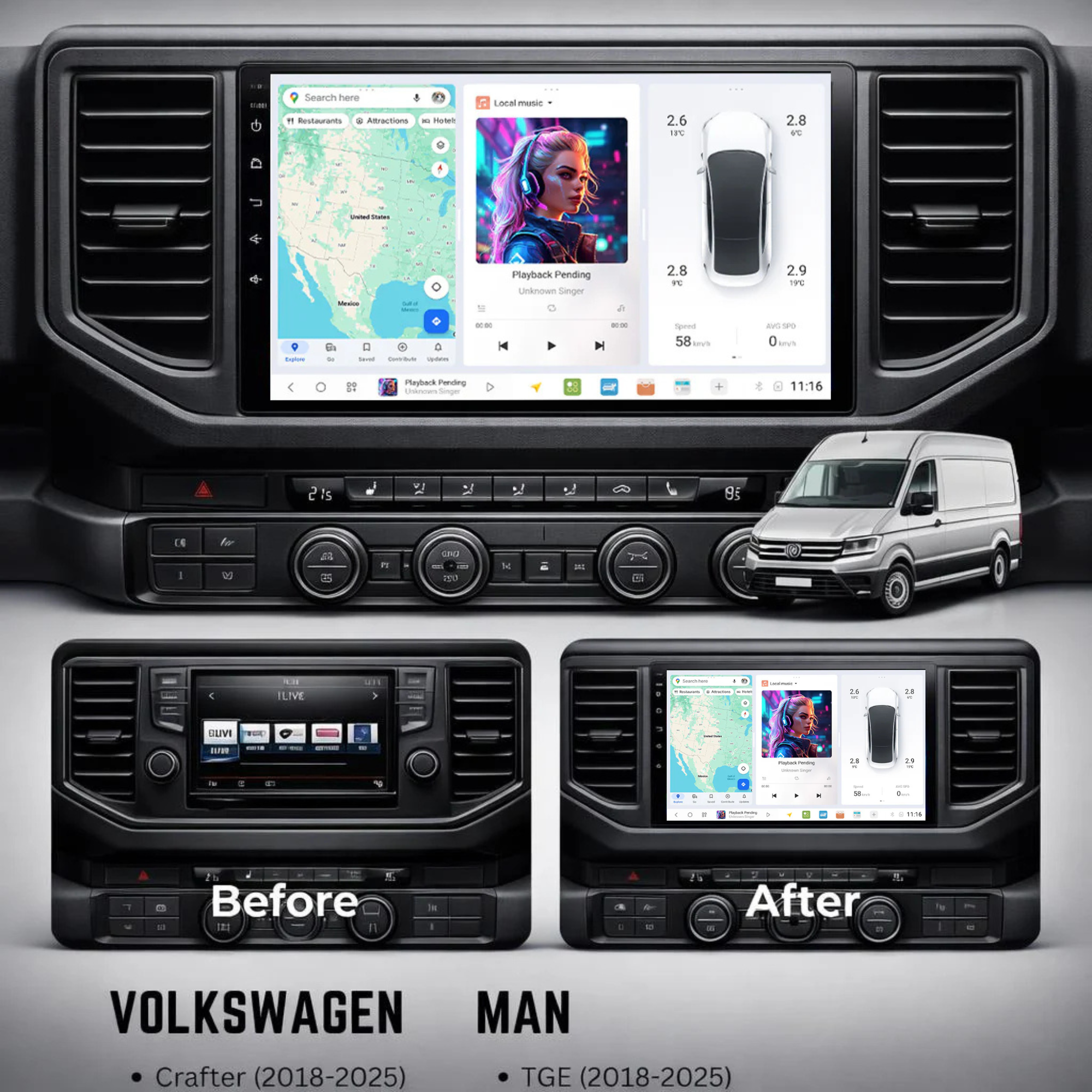 DUDU7 Volkswagen Crafter & MAN TGE 2018-2025 Head Unit Car Stereo | Apple CarPlay & Android Auto
