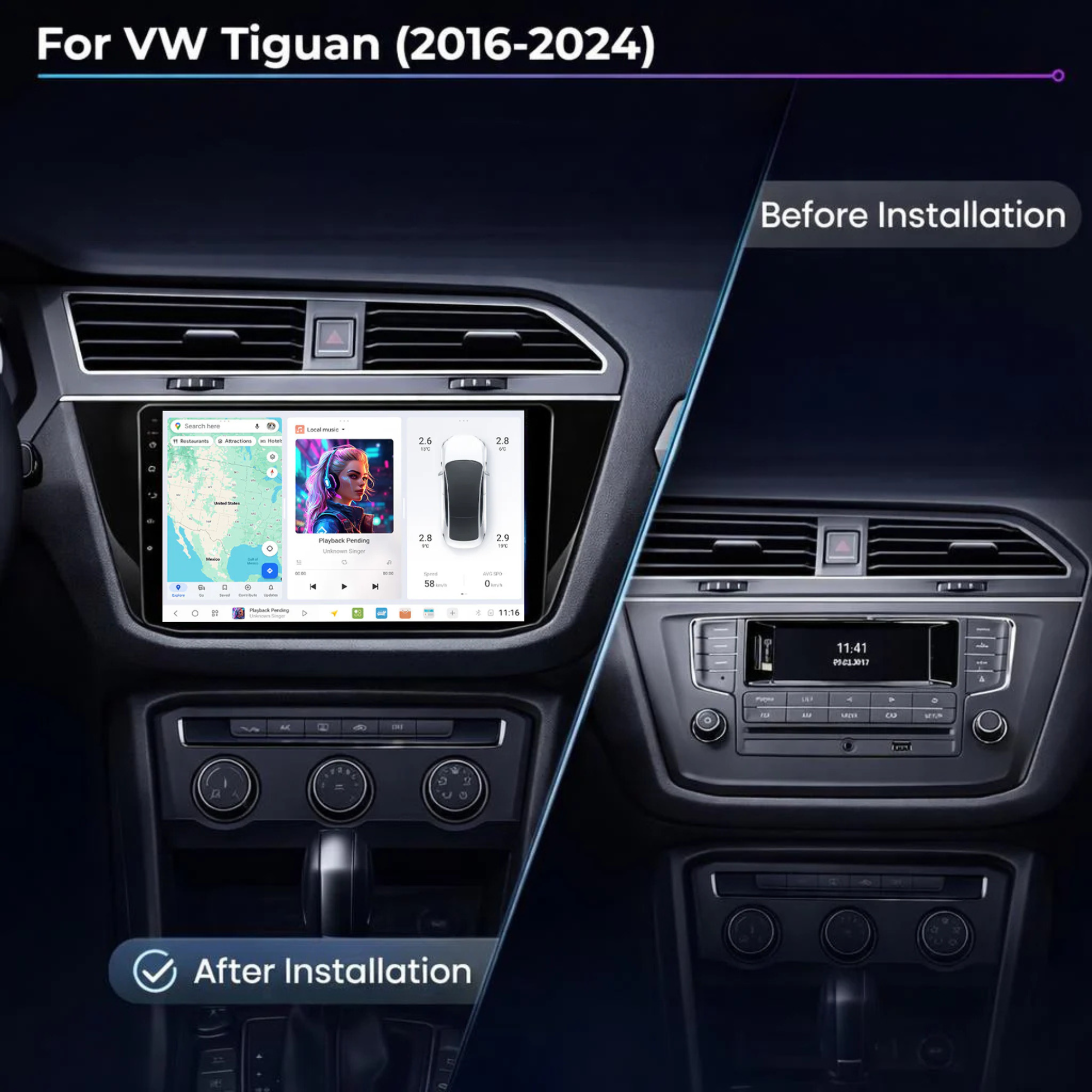 DUDU7 Volkswagen Tiguan 2016-2024 Head Unit Car Stereo | Apple CarPlay & Android Auto