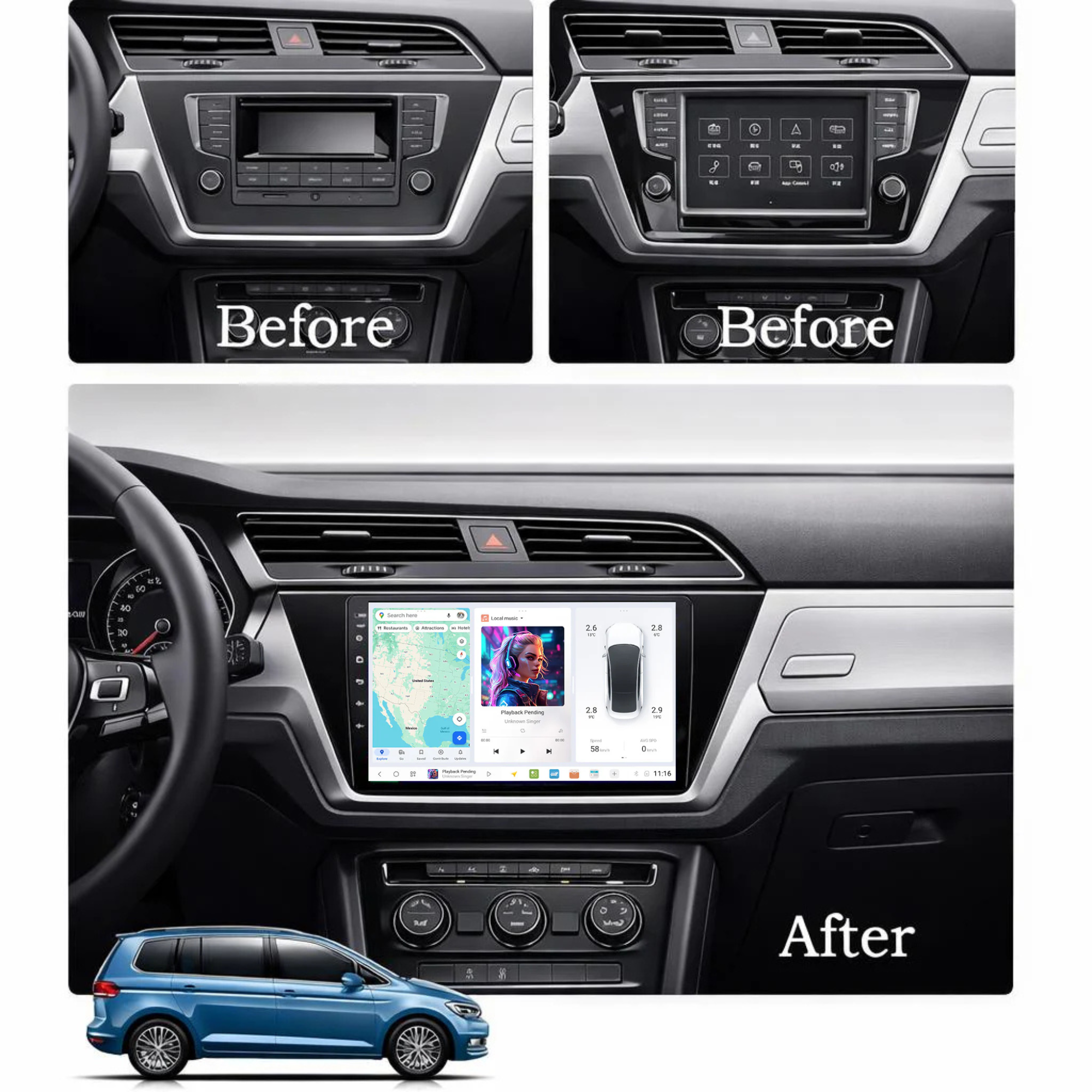 DUDU7 Volkswagen Touran 2016-2025 Head Unit Car Stereo | Apple CarPlay & Android Auto