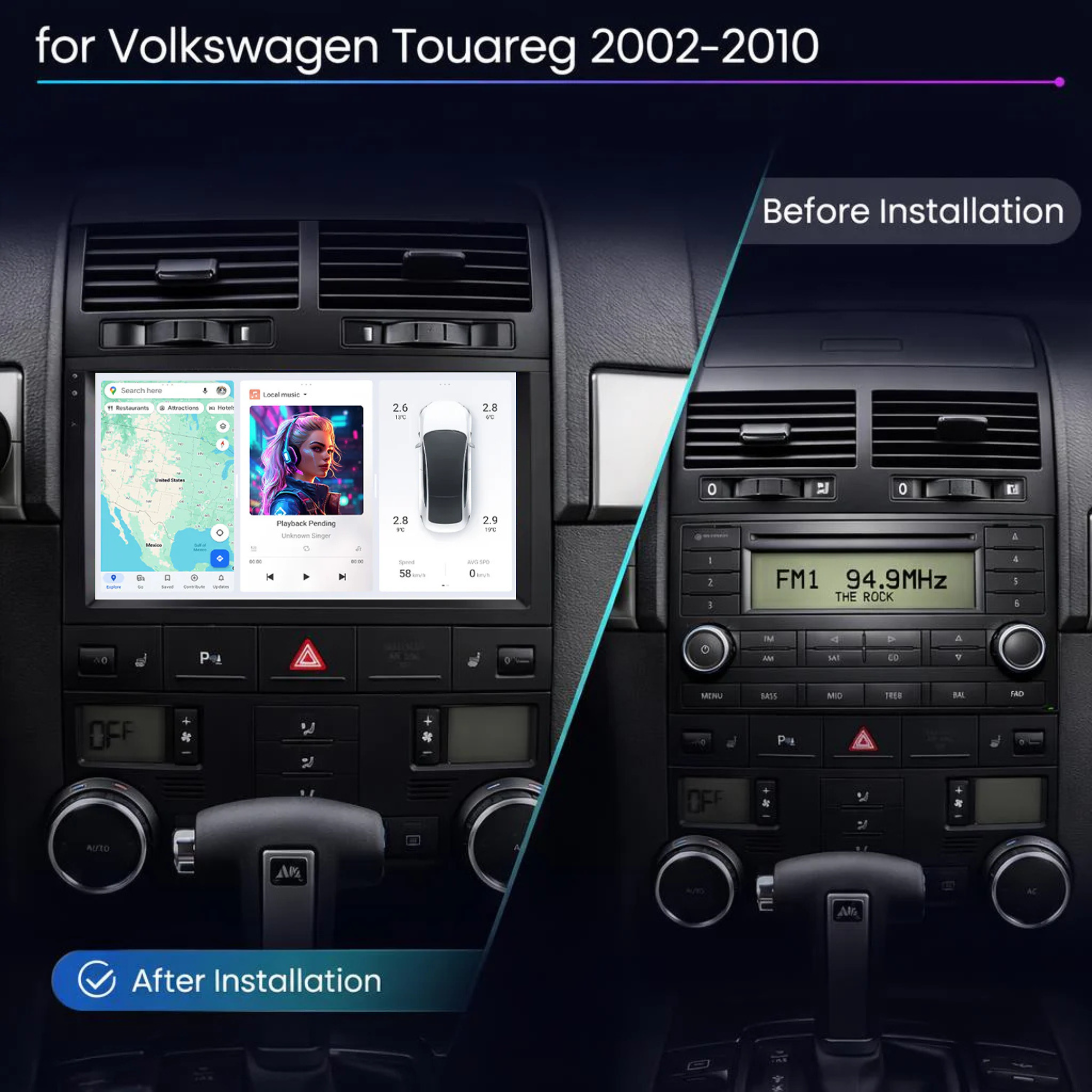 DUDU7 Volkswagen Touareg 2002-2010 Head Unit Car Stereo | Apple CarPlay & Android Auto