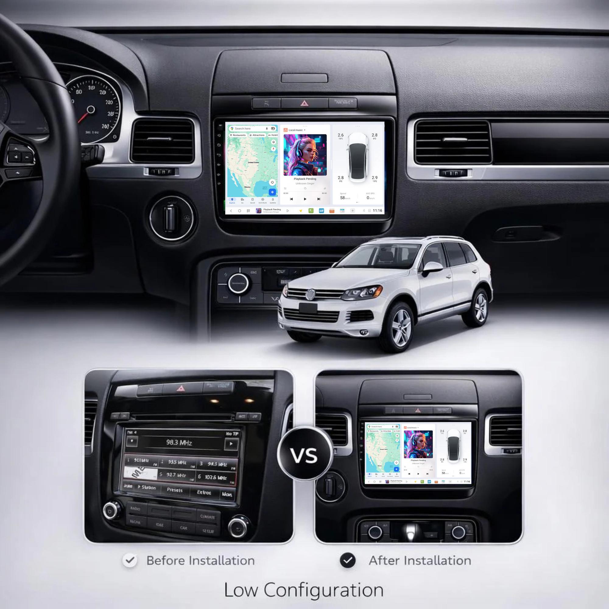 DUDU7 Volkswagen Touareg 2010-2018 Head Unit Car Stereo | Apple CarPlay & Android Auto