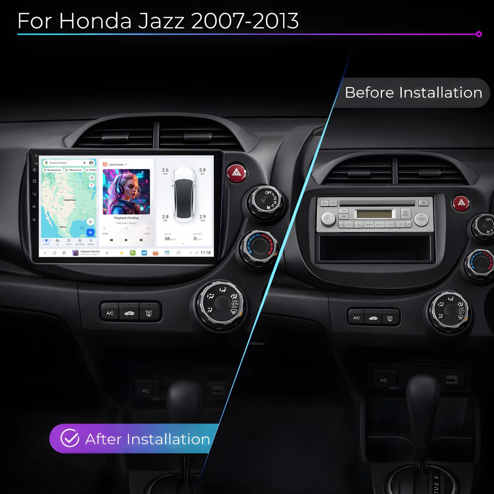 DUDU7 Honda Jazz 2007-2013 Head Unit Car Stereo | Apple CarPlay & Android Auto