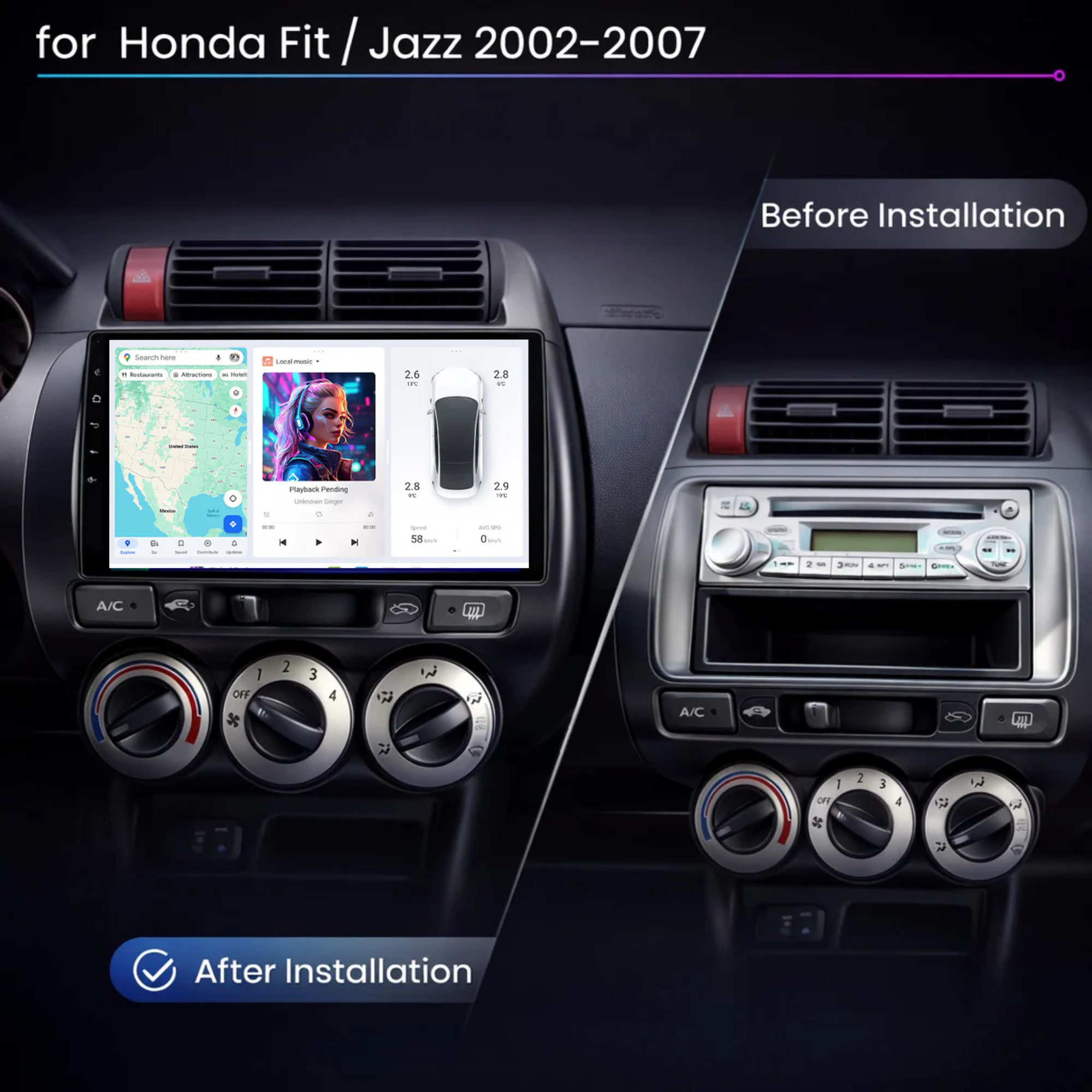 DUDU7 Honda Jazz & Fit 2002-2007 Head Unit Car Stereo | Apple CarPlay & Android Auto