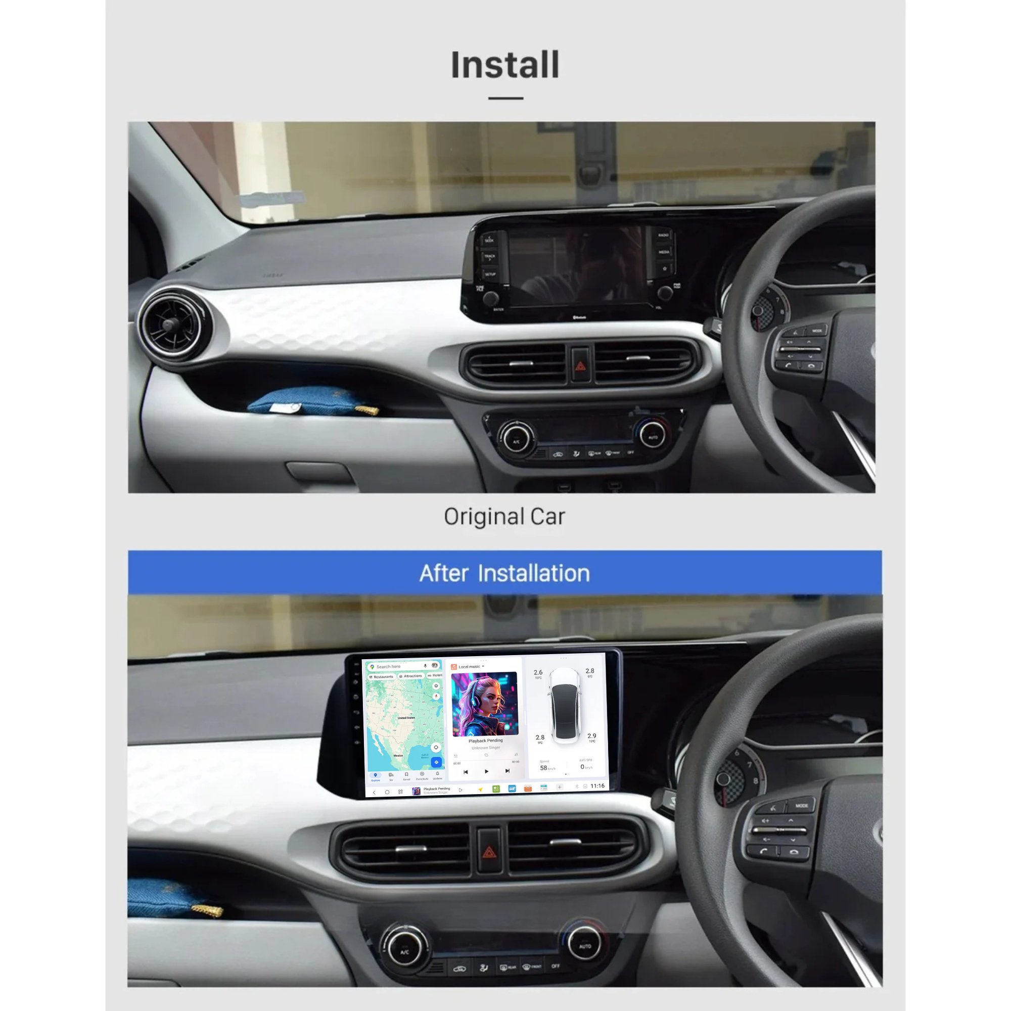 DUDU7 Hyundai i10 2019-2023 RHD Head Unit Car Stereo | Apple CarPlay & Android Auto