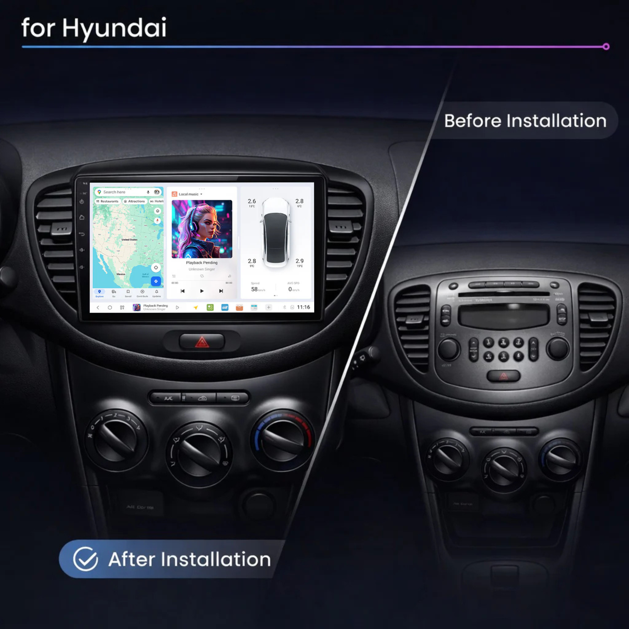 DUDU7 Hyundai i10 2007-2013 Head Unit Car Stereo | Apple CarPlay & Android Auto