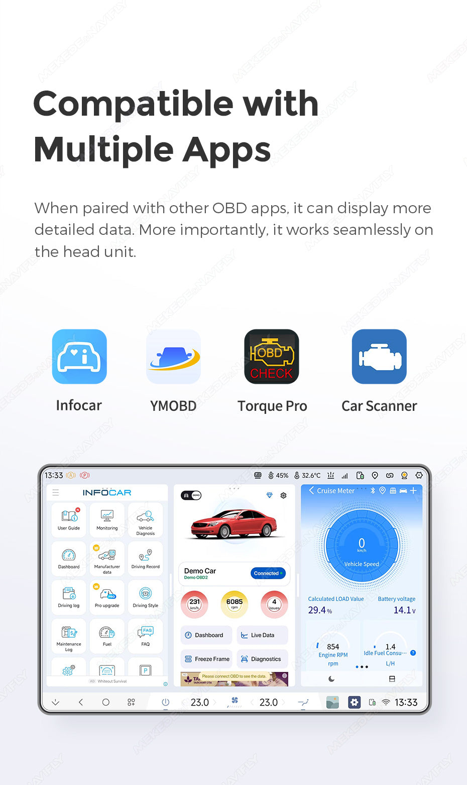 OBD-II Adapter | Bluetooth 5.1 | Direct Display on Head Unit | Real-Time Vehicle Data
